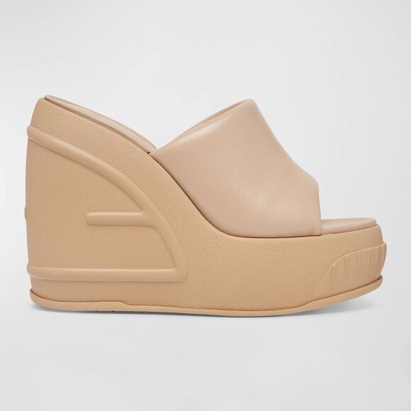 Fendi Padded Leather Platform Wedge Slides - Authentic - Picture 1 of 12